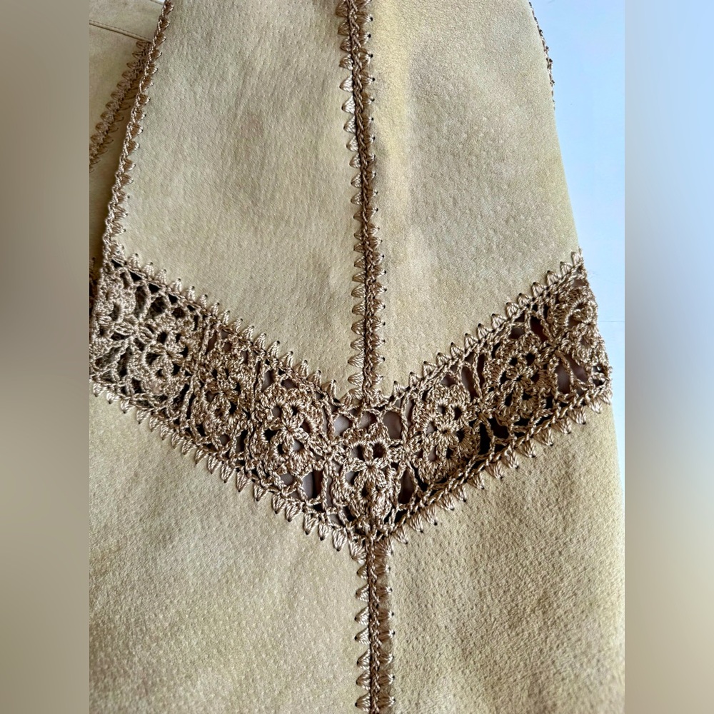 Lee Magraw Collection Vintage Suede Fringe Midi Skirt Beige Size 10 - Picture 16 of 16
